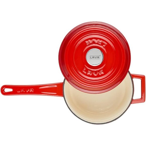 1.5 Red Quarts Round Sauce Pot Long Handle with Lid - Picture 5 of 7